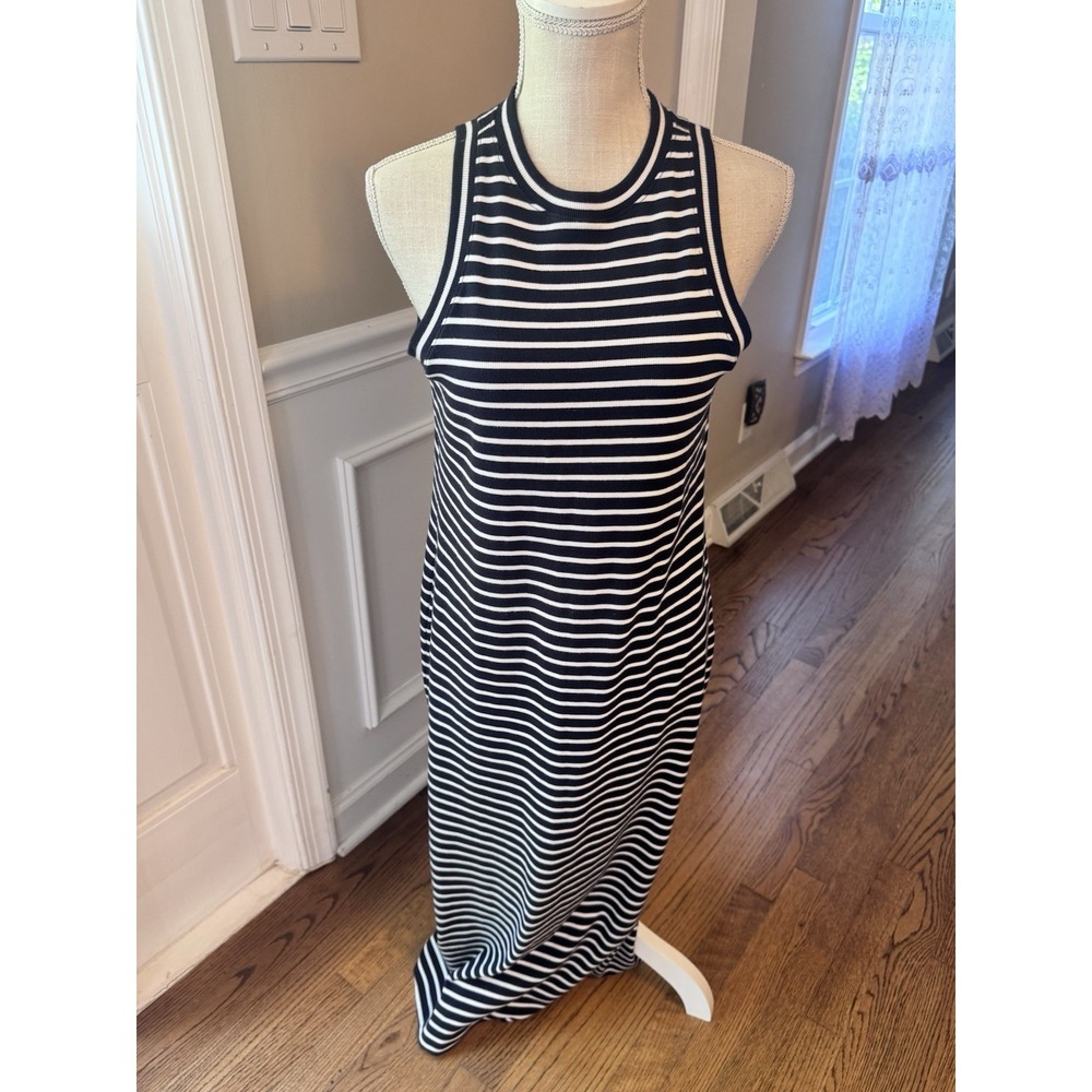 Nordstrom Women's Size Small Stretch Cotton Ribbed Tank Navy Striped - Picture 4 of 10